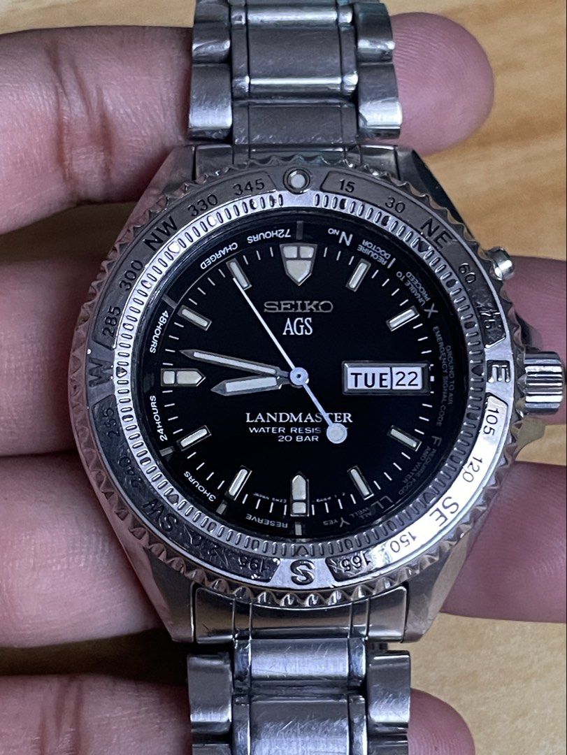 Seiko AGS Landmaster (Category: Men's Watches) located in Taguig. Submitted by tester1x (Listing ID 1463212607, Image 2). Description: Secondhand Used Watch Seiko AGS Landmaster Japan Mov’t 3N1227 5M23 6A20 Black Dial Stainless Steel Front Stainless Steel Back 40.5mm Seiko Stainless Steel Bracelet 7’ wrist size.