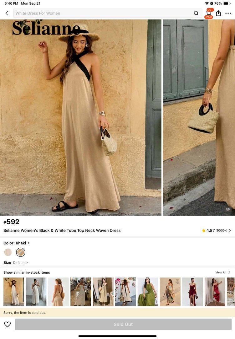 Halter Maxi Dress (Category: Dresses) located in Marikina City. Submitted by yabananas (Listing ID 1463292599, Image 1). Description: - Selianne Khaki Woven Maxi Dress - Features a black halter neck strap - Ideal for beach vacations or summer outings - Comfortable and flowy fit - Sold out item.