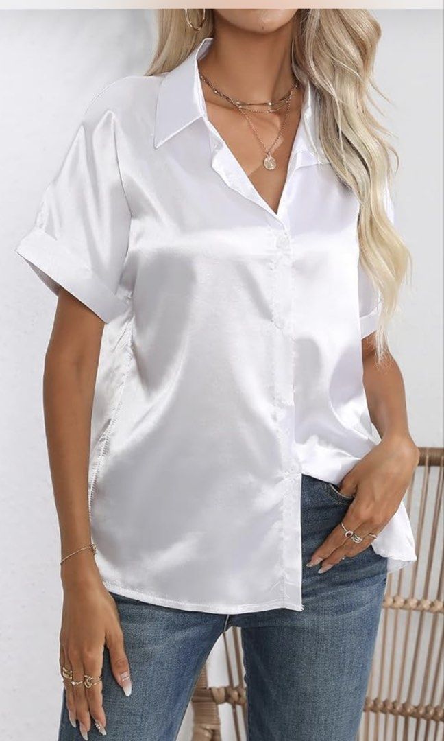 shein button down oversized silk top (Category: Others Tops) located in Cavite. Submitted by bambimay30 (Listing ID 1463125103, Image 2). Description: fit up to xl.