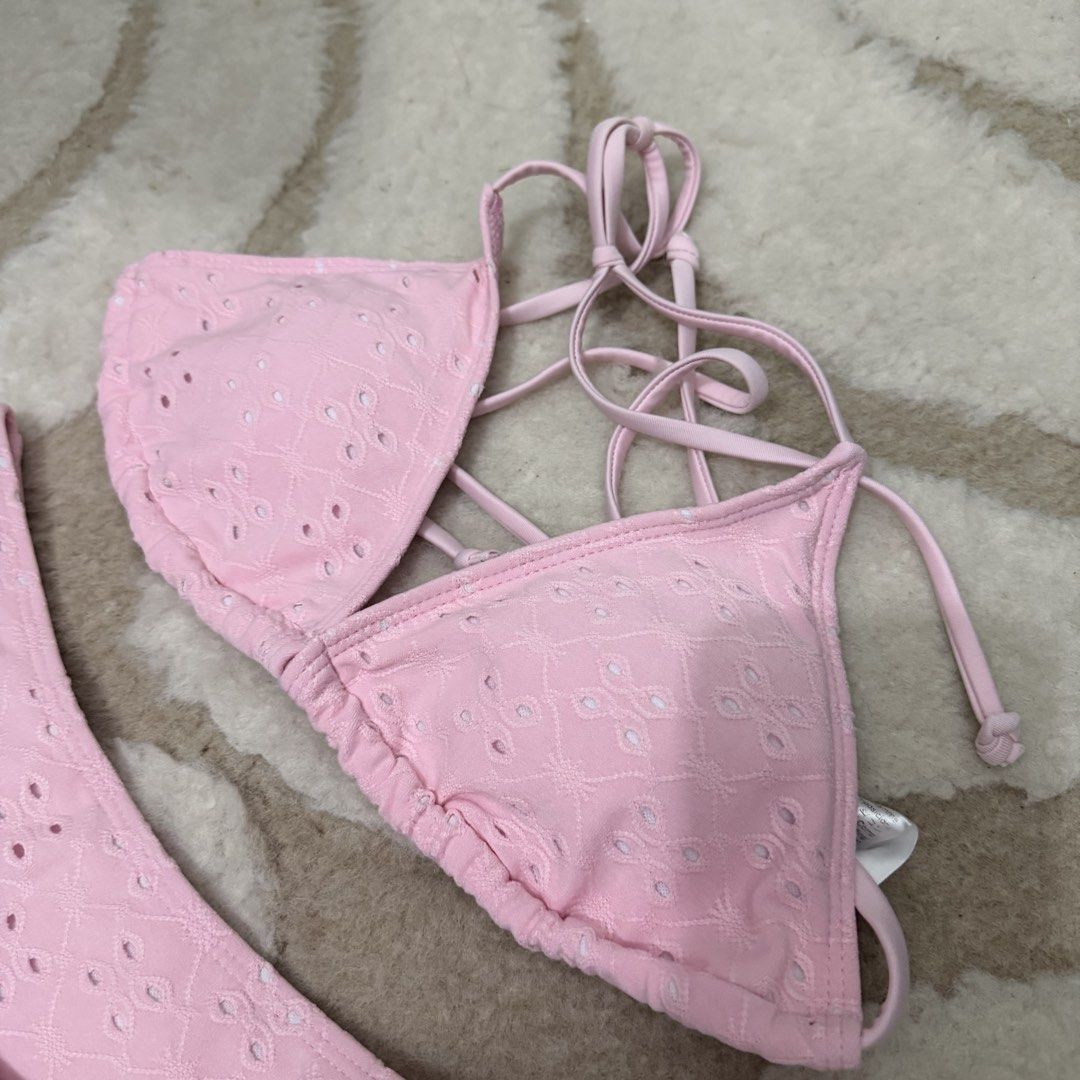 SHEIN Pink Eyelet Ruffle Bikini Skirt Set (Category: Bikinis & Swimsuits) located in Las Pinas. Submitted by his._and.hers (Listing ID 1463211554, Image 2). Description: Unused undies Only worn skirt and bra Last price posted Fits small .