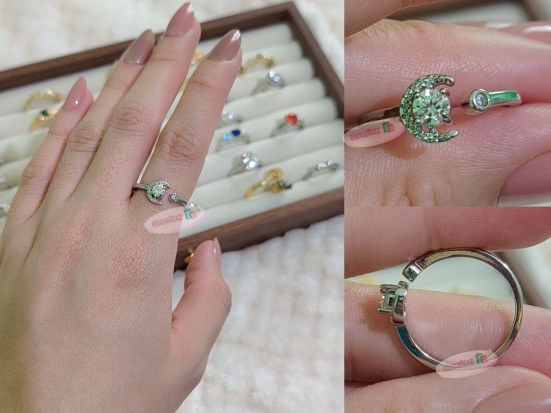 [w/ GRA CERTIFICATE] Silver Moissanite Celestial Ring - Crescent Moon Design (Category: Rings) located in Basista. Submitted by einasellsxz (Listing ID 1463236005, Image 1). Description: ☑ can pass moissanite tester - pictures upon request.
