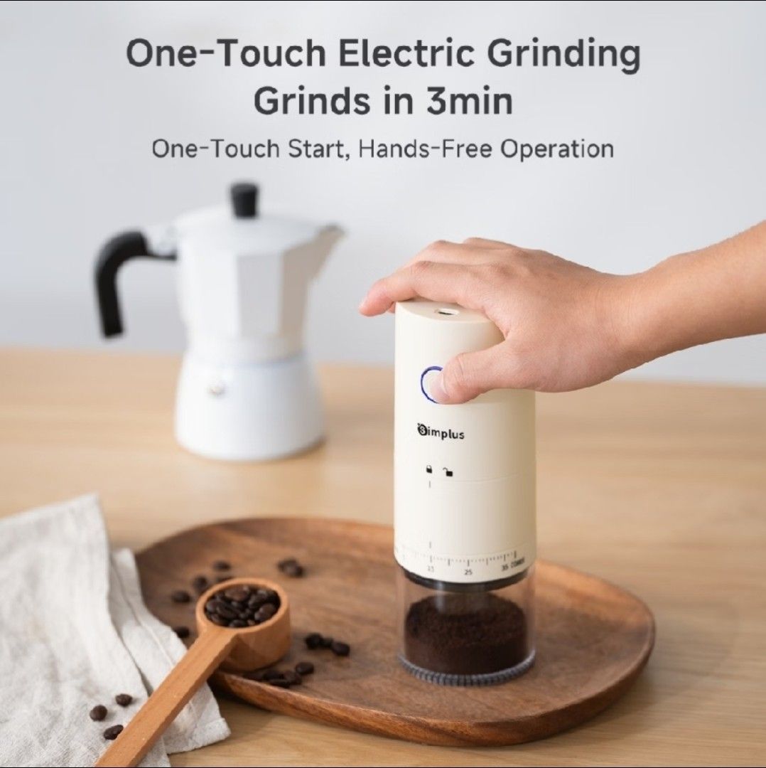 Simplus Precision Ceramic Electric Coffee Grinder (Category: Coffee & Tea Tableware) located in Pasig City. Submitted by aislinn44 (Listing ID 1463139718, Image 3). Description: Simplus Precision Ceramic Electric Coffee Grinder Product Features 1. One-touch electric grinder, 3-minute quick grind: One-touch start, hands-free, saving time and effort 2. 38 adjustable coarseness levels. with a smooth external adjustment for versatile brewing 3. Ceram