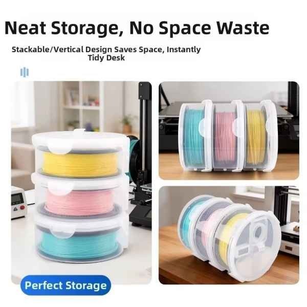 Keep filament Dry with Stackable Storage Boxes! (Category: Craft Supplies & Tools) located in Singapore. Submitted by wiiplay (Listing ID 1463239708, Image 6). Description: Stackable 3D Printer Filament Spool Storage Boxes - Keep your 3D printer filament tidy and organized. - Stackable design saves space and keeps your desk neat. - Vertical storage solution. - Each box holds one spool of filament. - Clear plastic allows easy visibility of filamen