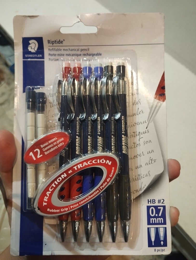 Staedtler Riptide 0.7mm Mechanical Pencils (8 Pack) (Category: Stationery & School Supplies) located in Quezon City. Submitted by quickforest_cdf719 (Listing ID 1463220602, Image 1). Description: Staedtler Riptide 0.7mm Mechanical Pencils (8 Pack) - Pack of 8 Staedtler Riptide mechanical pencils - 0.7mm lead size - Comes with 12 bonus erasers - Rubberized grip for comfortable writing - Refillable with Mars micro carbon leads - Ideal for everyday 