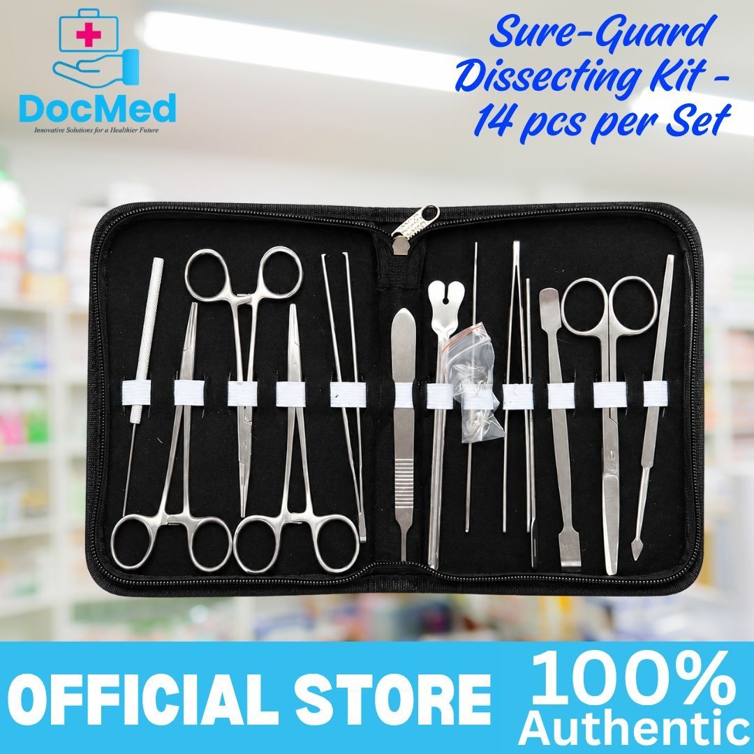 Sure-Guard Dissecting Kit - 14 pcs per Set (Category: Medical Supplies & Tools) located in Quezon City. Submitted by zee_010200 (Listing ID 1463208159, Image 2). Description: - Sure-Guard 14-Piece Dissecting Kit - Includes: Scalpel Handle, Surgical Scissors, Needle Holder, Forceps, Butterfly, Chain Hook, Flapper, Mosquito Forceps - All instruments neatly packed in a durable leather pouch.
