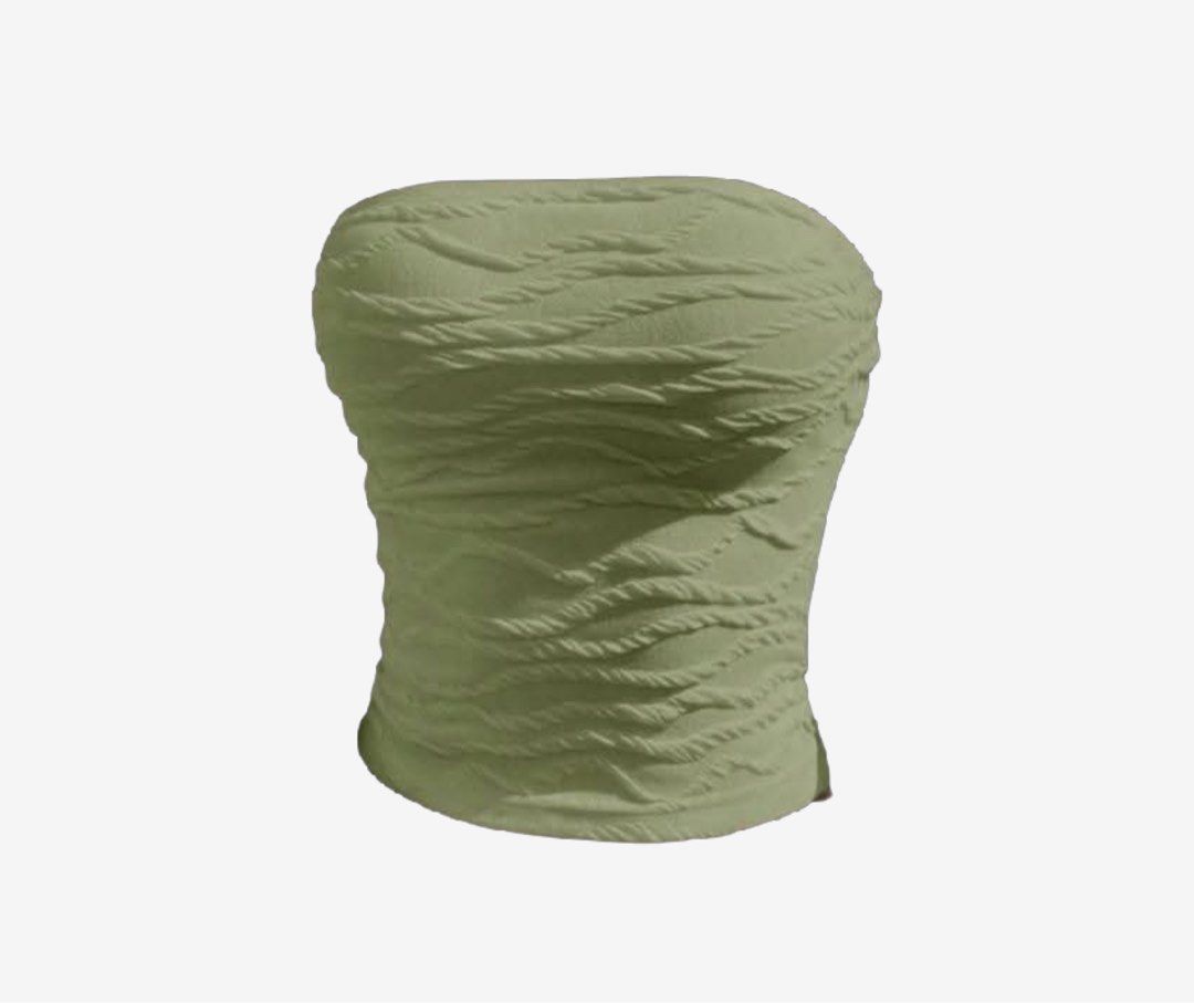 Textured Tube Top (Category: Others Tops) located in Manila. Submitted by purpleeeshop (Listing ID 1463324057, Image 1). Description: - Light green tube top - Unique textured, rope-like pattern - Stretchy material for a comfortable fit - Best fits size Small to Medium - Versatile for casual or night out looks.