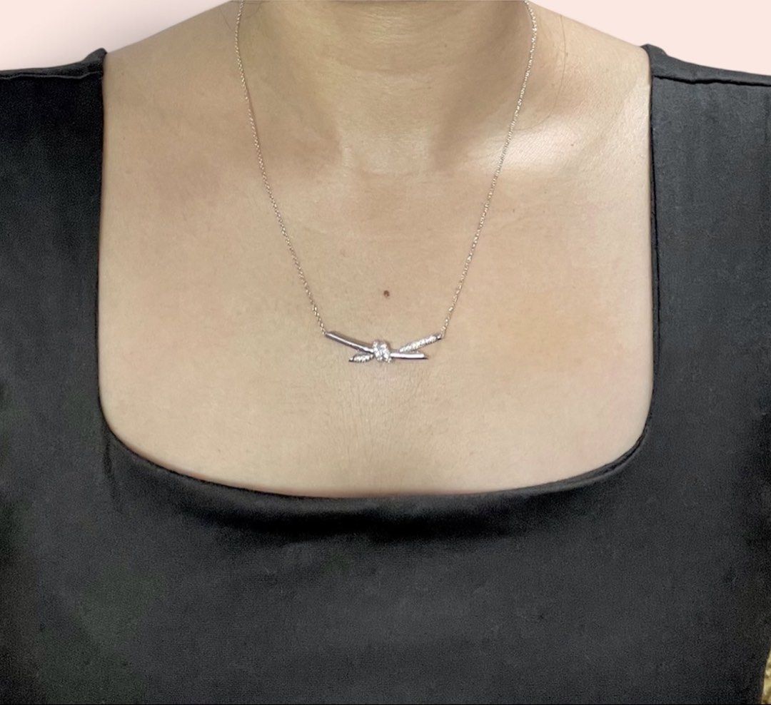 Tiffany Knot (Category: Other Accessories) located in Paranaque City. Submitted by xxrng (Listing ID 1460347747, Image 2). Description: Tiffany Knot Pendant in White gold 17-19in 18k gold plated Stainless steel Zirconia stones 1,650.