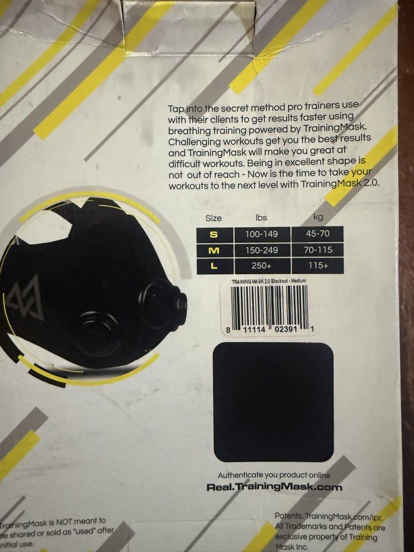 TrainingMask 2.0 Performance Breathing Trainer (Category: Toning & Stretching Accessories) located in Manila. Submitted by jacobark1234 (Listing ID 1463124864, Image 3). Description: - TrainingMask 2.0 (Size M) - Improves mental focus - Boosts workout capacity - Increases endurance - Ideal for strength, cardio, plyometrics, and more - Performance breathing trainer for faster results.