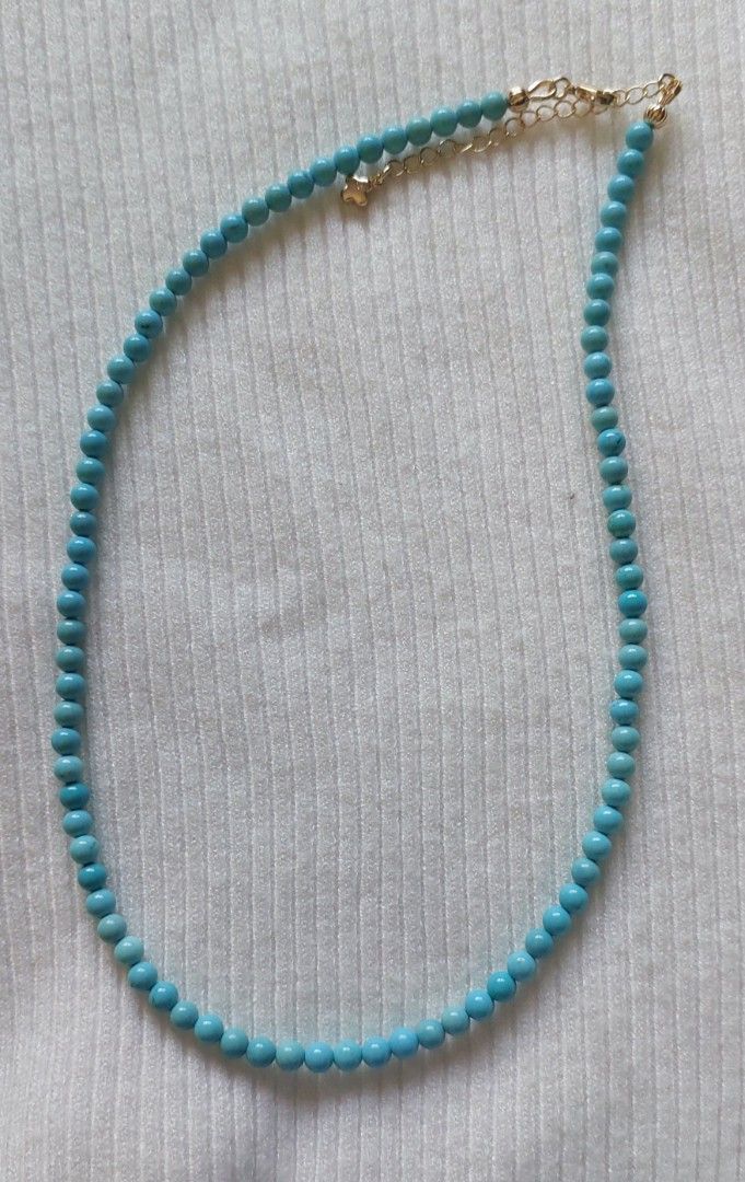 Turquoise Necklace 4.5mm (Category: Necklaces) located in Gapan. Submitted by purseofjune (Listing ID 1463141360, Image 2). Description: 16" + 2" extension chain hubei turquoise.