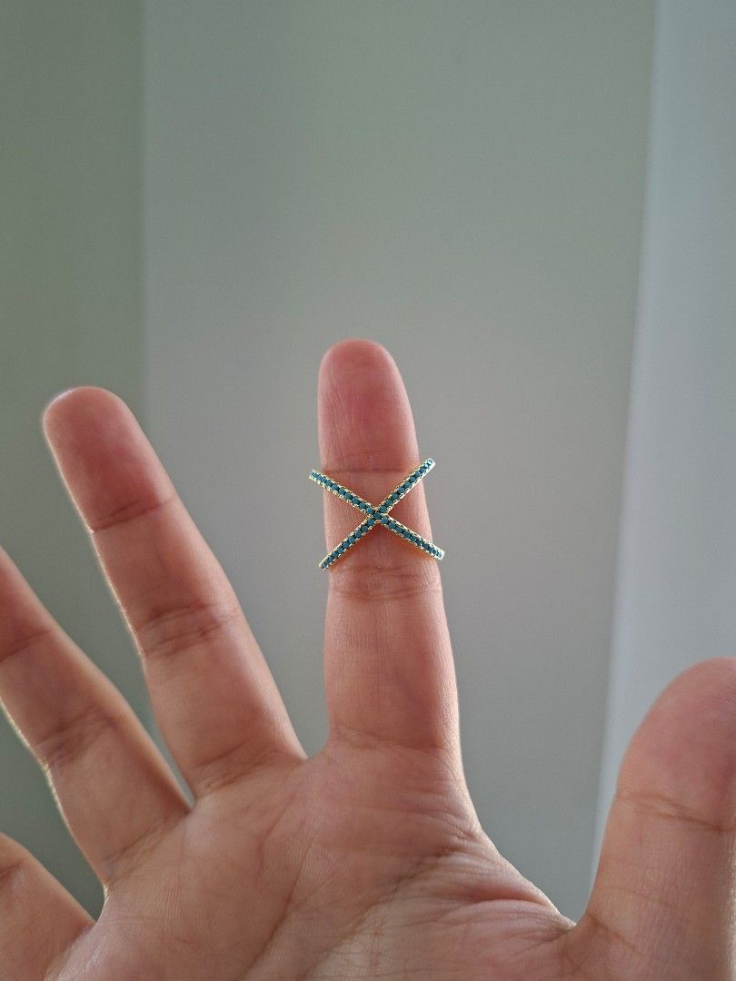 Turquoise Stones Cross Design Gold Ring Size 7 (Category: Rings) located in Dasmarinas. Submitted by danabrie22 (Listing ID 1463165154, Image 3). Description: size 7 very well-made, excellent crafstmanship 10/10 condition brand new stainless steel & turquoise-colored cubic zirconia stones made in Hongkong.