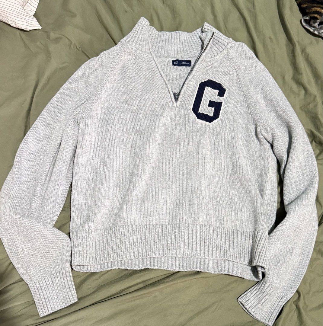 TWO GAP Quarter Zip Sweaters - Grey & Navy (Couple Sweaters) (Category: Coats, Jackets and Outerwear) located in Paranaque City. Submitted by hebeandlili (Listing ID 1463200108, Image 1). Description: GAP quarter zip knitted sweaters Grey is Small Blue is Medium Couple sweaters Authentic. Super good quality, the blue one has just one small flaw with the stitching. But it is not noticeable. Selling both for 2,000. Two GAP quarter zip sweaters, gre