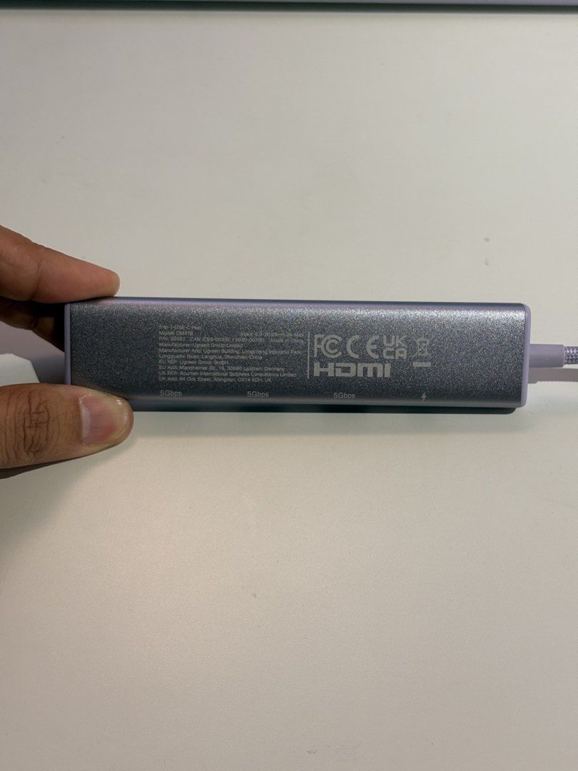 UGREEN USB C HUB (Category: Cables & Adaptors) located in Mandaluyong City. Submitted by lengsukay (Listing ID 1463183451, Image 2). Description: - UGREEN USB-C to HDMI Adapter - Connects laptops or phones to HDMI displays (TVs, monitors) - 5Gbps data transfer - Purple color No issues at all; RFS wrong buy, i needed usb c with data transfer .
