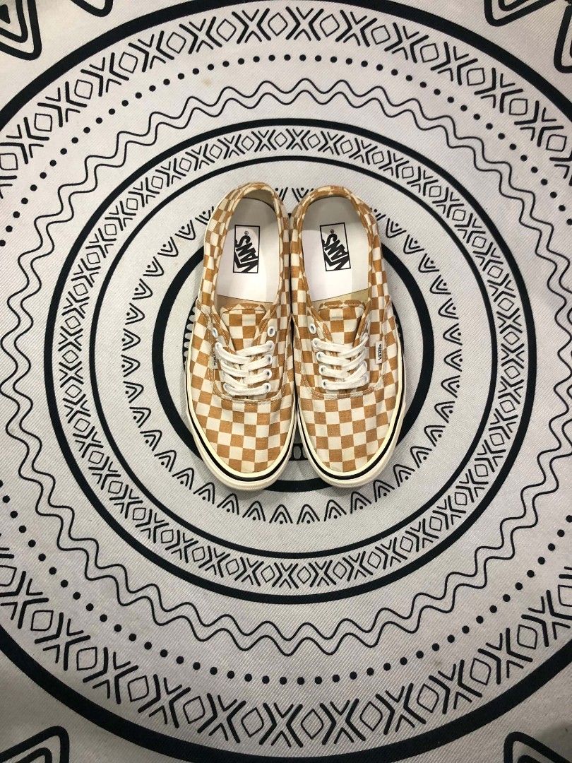 Vans Authentic Checkerboard Sneakers Tan White 🔥 (Category: Sneakers) located in Manila. Submitted by sonkicks (Listing ID 1463288896, Image 2). Description: - Classic Vans Authentic sneakers - Tan and white checkerboard pattern - Lace-up style - Soles are in good, clean condition - Ideal for everyday wear - Size: US Men's 10.5.