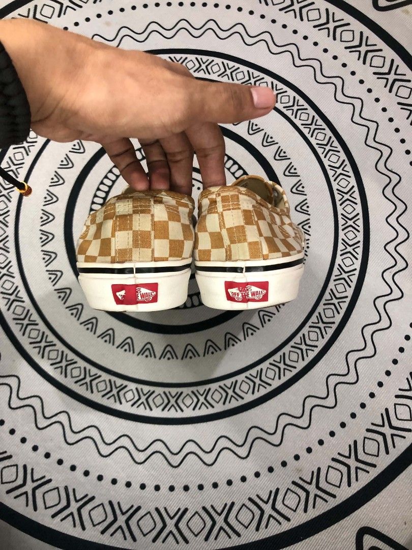 Vans Authentic Checkerboard Sneakers Tan White 🔥 (Category: Sneakers) located in Manila. Submitted by sonkicks (Listing ID 1463288896, Image 3). Description: - Classic Vans Authentic sneakers - Tan and white checkerboard pattern - Lace-up style - Soles are in good, clean condition - Ideal for everyday wear - Size: US Men's 10.5.