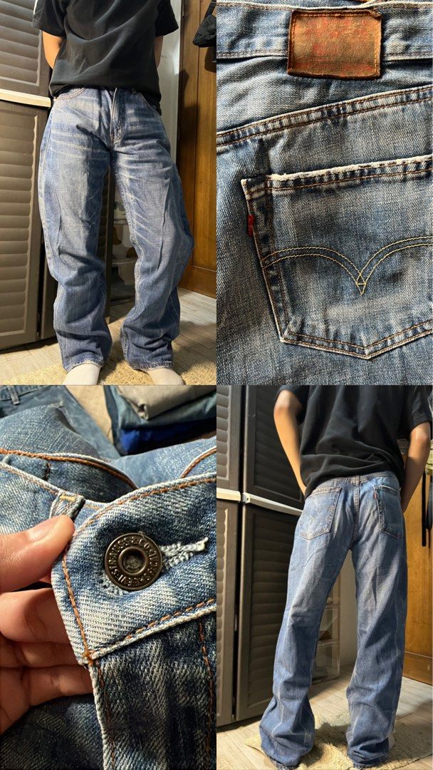 Vintage Levi's Denim Jeans (Category: Jeans) located in Angono. Submitted by odd.fitt (Listing ID 1463295253, Image 1). Description: No size on tag 30W 43L 8.5H Fade lines Scratches on pocket 359 button.