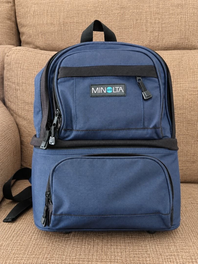 Vintage Minolta Dual-Compartment Camera Backpack (Category: Camera Bags & Carriers) located in Caloocan City. Submitted by zealgem.7c9bb5 (Listing ID 1463166744, Image 1). Description: Vintage Minolta Dual-Compartment Camera Backpack.