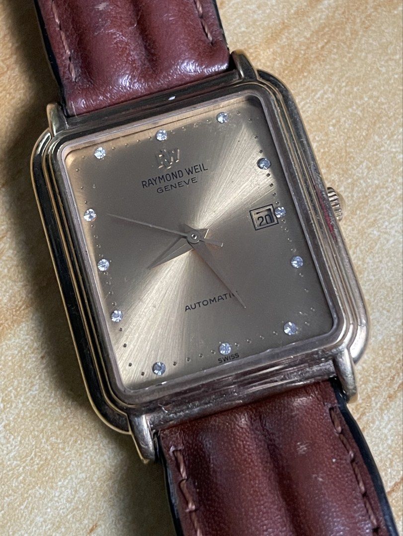 Vintage Raymond Weil (Category: Men's Watches) located in Taguig. Submitted by tester1x (Listing ID 1463182736, Image 3). Description: Secondhand Used Watch Vintage Raymond Weil Swiss Made 2612 A 0574 Gold Tone Dial w/ Diamond 18K Gold electroplated 10M 26mm Replacement Strap Raymond Weil Buckle .