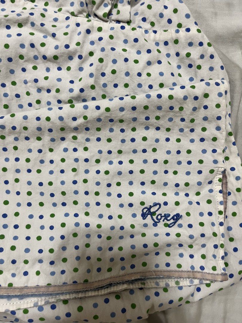 Vintage Roxy Polka Dot Mini Dress with Adjustable Straps (Category: Dresses) located in Makati City. Submitted by diannecheryl (Listing ID 1463178895, Image 3). Description: - Cute white mini dress - Straps are stretched out! Otherwise no flaws - Blue and green polka dot pattern - Roxy brand - Size S - Adjustable grey straps - Zipper closure at the back - Ideal for casual wear or lounging.