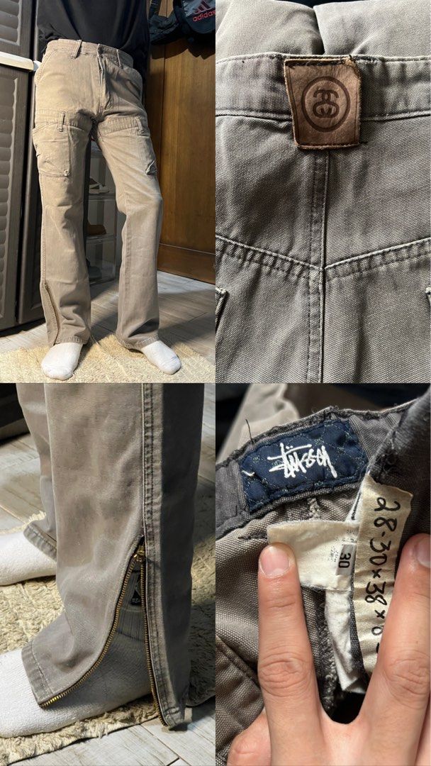 Vintage Stussy pants (Category: Jeans) located in Angono. Submitted by odd.fitt (Listing ID 1463299667, Image 2). Description: 30 on tag 28-30W 38L 8.5H Ankle zip Replaced button No issue.
