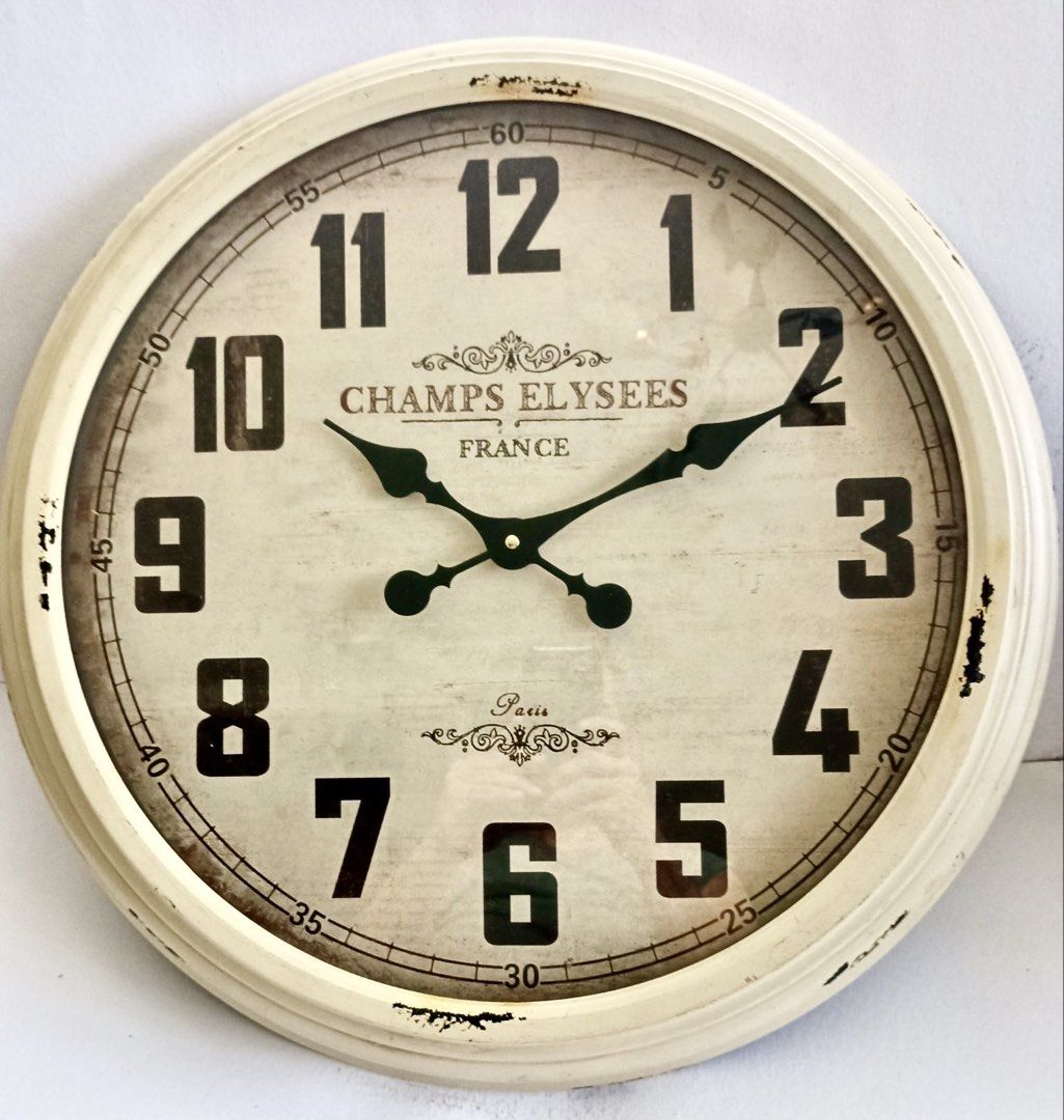Vintage White Champs Elysees Metal Wall Clock (Category: Clocks) located in Quezon City. Submitted by thequaintshop (Listing ID 1463248351, Image 1). Description: .