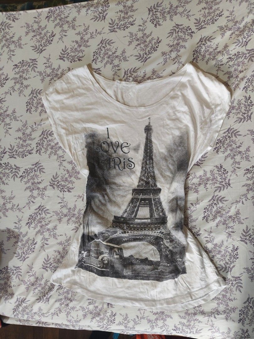 vintage Y2K white paris cotton tee (Category: Shirts) located in Bulacan. Submitted by angel.decluttersx (Listing ID 1463187033, Image 3). Description: large size ww provided cotton fabric material no issue 26" in Length.