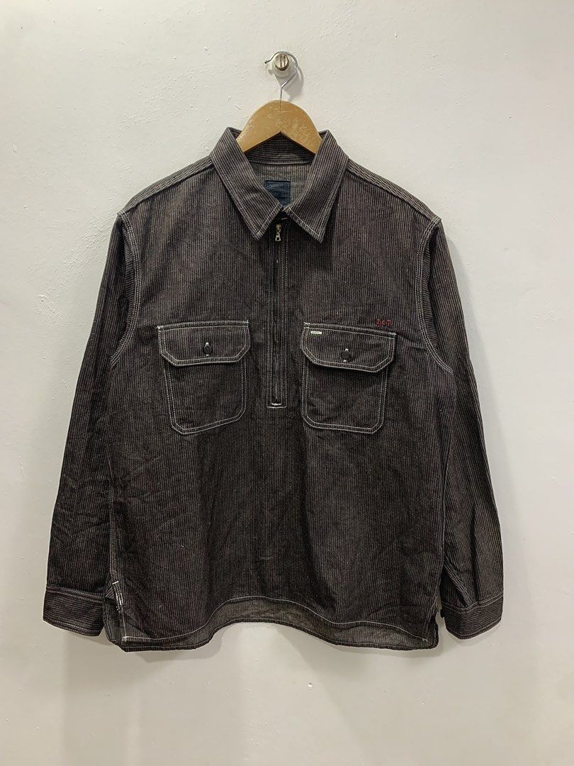 VISVIM ICT OVERPASS STRIPED L/S SHIRT (Category: Formal Shirts) located in Cavite. Submitted by ___layern0ne (Listing ID 1463264088, Image 1). Description: About the product: • Visvim ICT Overpass Striped L/S shirt with thick cotton-linen stripe fabric, brass half-zip collar, red I.C.T chest embroidery, and vintage fabric paneled cuffs • Ideal for cooler seasons, pair with jeans or chinos for versatile rare ICT styling • Concealed Bandana Trim: T