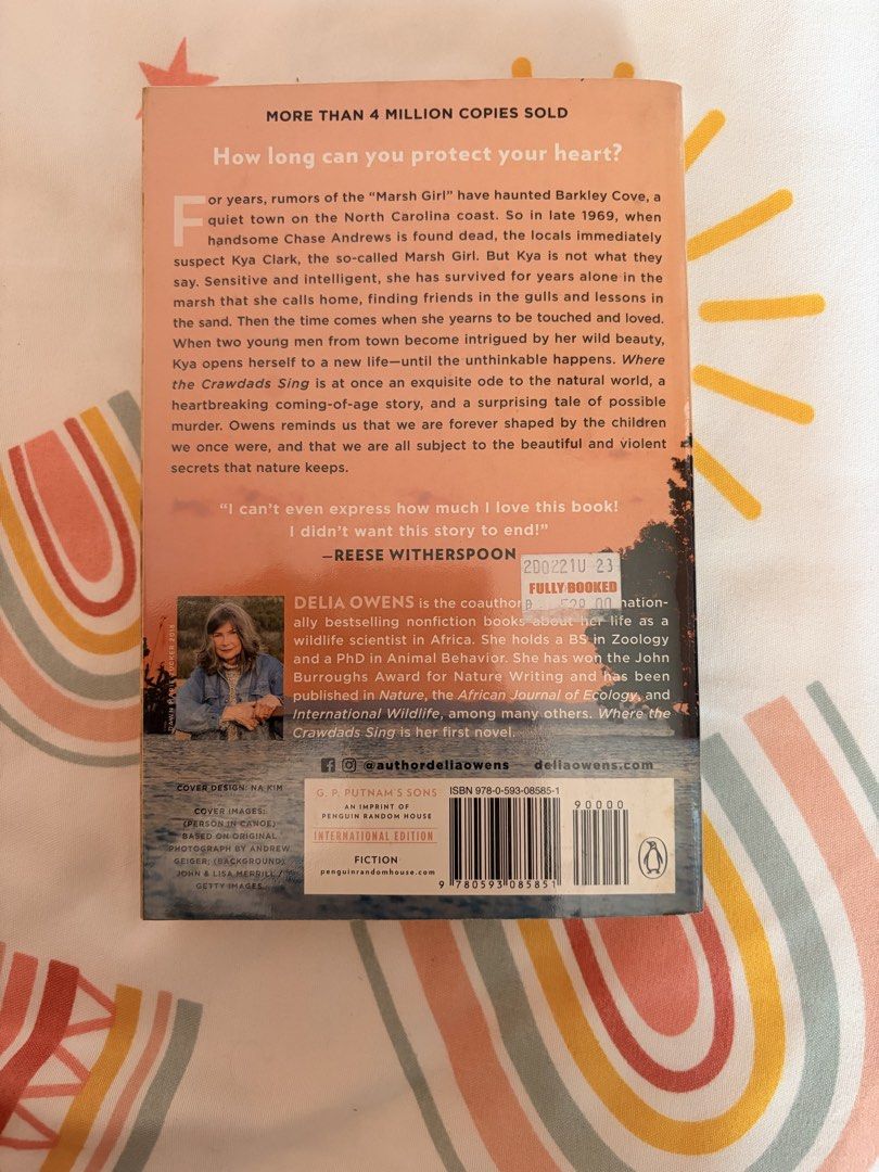Where the Crawdads Sing by Delia Owens (Category: Storybooks) located in Tarlac. Submitted by noveliaph (Listing ID 1463137940, Image 3). Description: - New York Times Bestseller - Reese's Book Club pick - A novel by the author of #1 New York Times bestselling non-fiction science books - Story of a young woman growing up in the marshes of North Carolina.