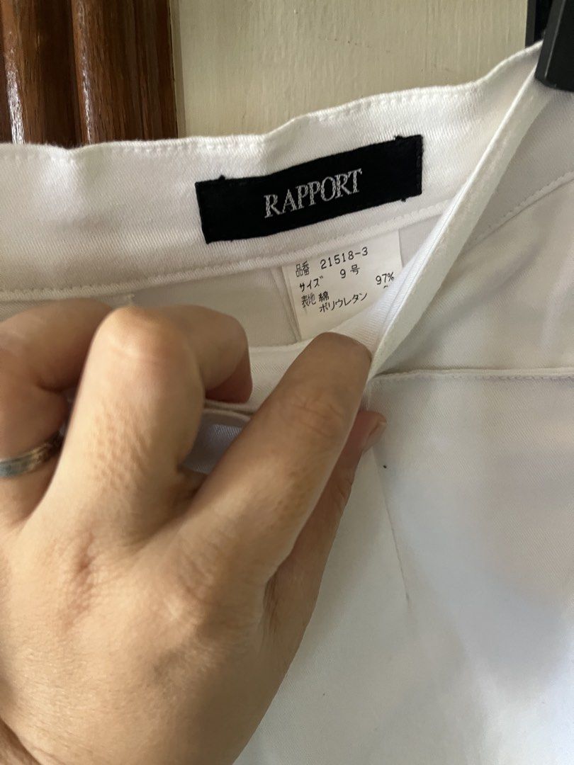 White pants (Category: Jeans) located in Bacoor. Submitted by ayit. (Listing ID 1463157624, Image 3). Description: Strechy material orig personal japan gling - Brand: Rapport - Color: White - Size: S (EU 36/UK 8/US 25) - Material: 97% Cotton, 3% Polyurethane (comfortable stretch) - Condition: Great - Style: Versatile for casual or smart casual looks - Meetup location: Citta Italia Subdivision, Bacoor, Cavite.