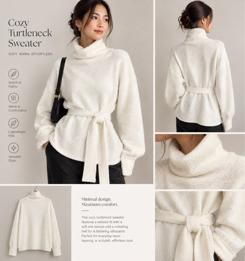 White Turtleneck Sweater (Category: Longsleeves) located in Manila. Submitted by hannaming (Listing ID 1463265242, Image 1). Description: Lightweight Sweater but warm inside. Good for Winter layering. Fits S-M.