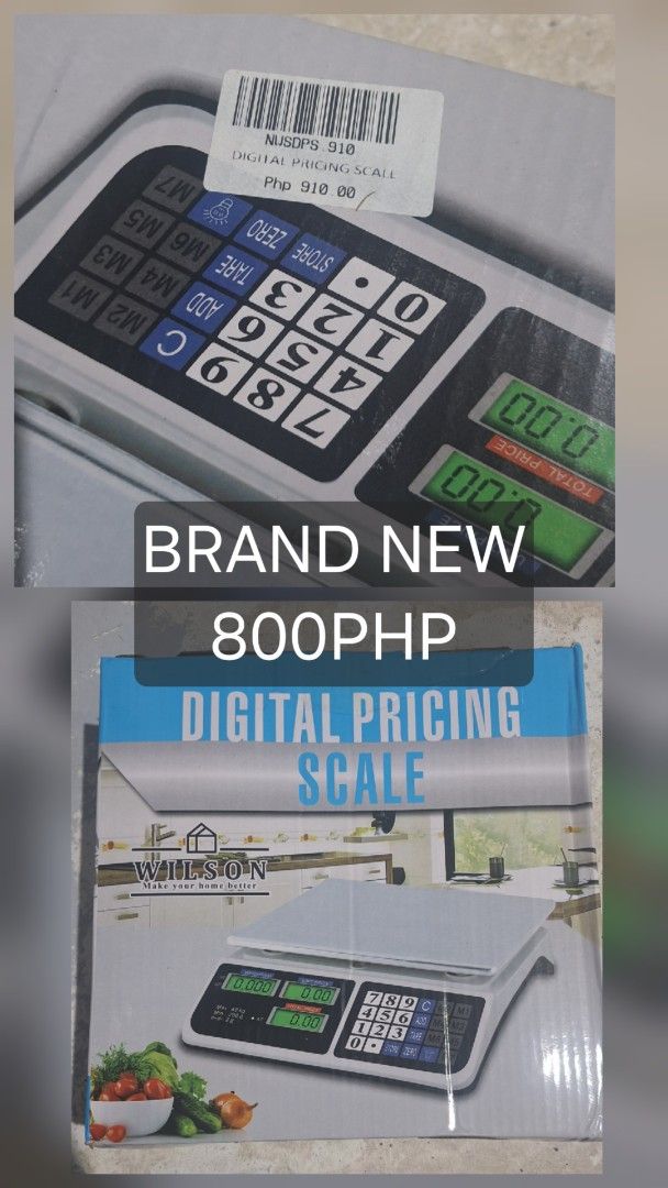 Wilson Digital Pricing Scale (Category: Other Kitchen Appliances) located in Caloocan City. Submitted by rectooangelo (Listing ID 1463144639, Image 1). Description: - Brand New Wilson Digital Pricing Scale - Accurately weighs items and calculates total price - Clear display for weight and price - Easy-to-use keypad for price entry and functions - Includes Tare and Store features - Ideal for small businesses, market stalls, or home use - Original 