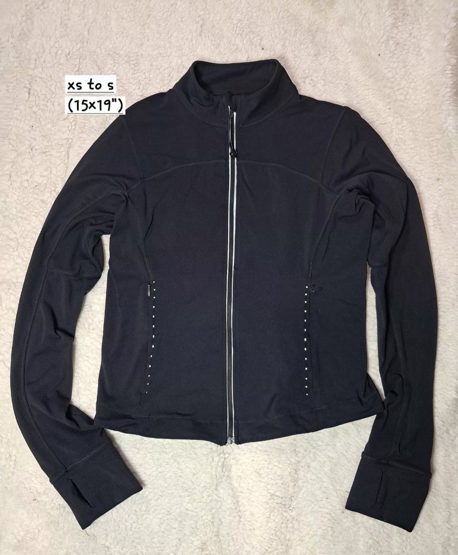 Women's running jacket (Category: Coats, Jackets and Outerwear) located in Baguio. Submitted by mishmashfritz (Listing ID 1463205853, Image 1). Description: like new, thrifted, reflective dots, secured pockets, lulu like, no tags, quick drying, xs to s, no tags.