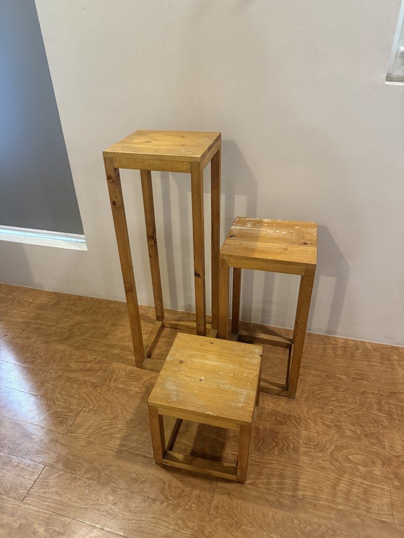 Wooden stand (Category: Outdoor Furniture) located in Marikina City. Submitted by cluttermatters (Listing ID 1463241387, Image 1). Description: 3pc set RFS: My mom has migrated to Australia, so we’re currently selling most of her household belongings..