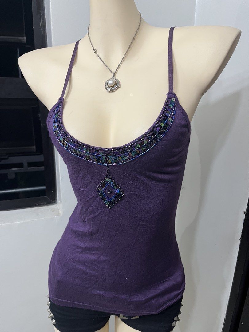 Y2k ibiza style beaded sequin tanktop (Category: Sleeveless) located in Caloocan City. Submitted by onlyfromthepast (Listing ID 1463218962, Image 3). Description: 9/10 condition Medium Carousell ✅My bio before purchasing tia💕 ✅ All items are fresh from bales, Pls expect dirt,dust or stains.