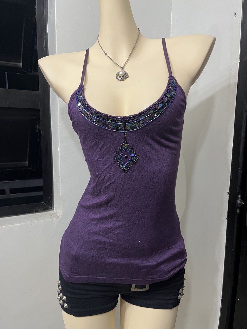 Y2k ibiza style beaded sequin tanktop (Category: Sleeveless) located in Caloocan City. Submitted by onlyfromthepast (Listing ID 1463218962, Image 2). Description: 9/10 condition Medium Carousell ✅My bio before purchasing tia💕 ✅ All items are fresh from bales, Pls expect dirt,dust or stains.
