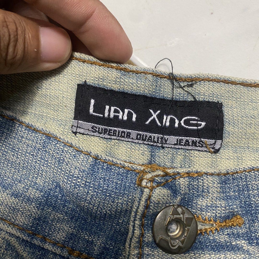 Y2k Jeans Pants Embroidered Cross Design (Category: Jeans) located in Camiling. Submitted by camthrift_2024 (Listing ID 1463167891, Image 3). Description: Y2k EMBROIDERED DESIGN PANTS WAIST:32 THIGH:10 LENGHT:42 LEG OPENING/HEM: 7.5 COLOR RATE: 9/10 ISSUE:sign of usage 300₱ SHIP NOW OPEN FOR TERMS UNLI VOUCH GCASH JNT CAMILING, TARLAC📌 - Brand: Lian Xing - Type: Blue Denim Jeans - Size: 31 - Design: Embroidered cross on right leg - Wash: Classic