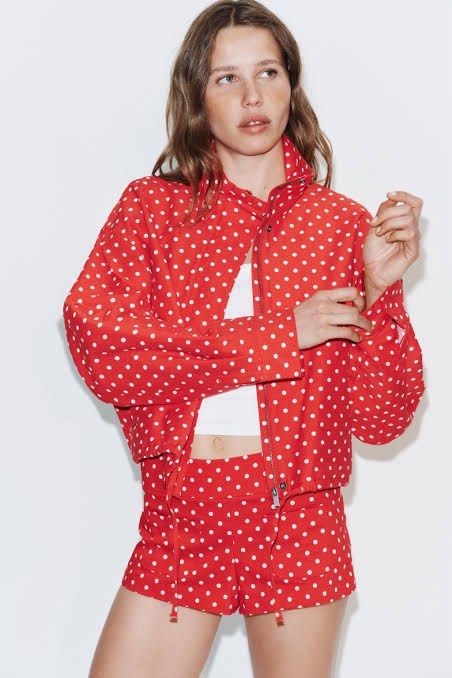 ZARA | Polka Jacket Red XS (Category: Coats, Jackets and Outerwear) located in Roxas City. Submitted by elliesuite (Listing ID 1463257575, Image 2). Description: Read: LAST PRICE POSTED ‼️ NO WHEN WORN ‼️ NO MEASUREMENTS Brand New with Tags Size: XS Runs big Got sold out fast! So nice in actual! SF c/o Buyer. (JRS Express ONLY ₱180) No grab/lala (not from the Metro) All sales are final. No REFUND. No return / exchange. .