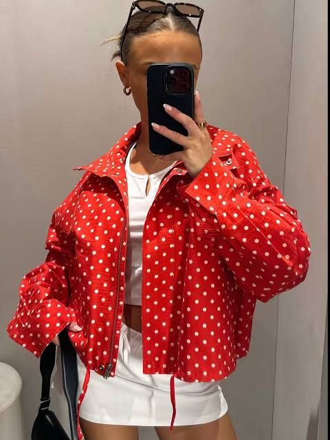ZARA | Polka Jacket Red XS (Category: Coats, Jackets and Outerwear) located in Roxas City. Submitted by elliesuite (Listing ID 1463257575, Image 1). Description: Read: LAST PRICE POSTED ‼️ NO WHEN WORN ‼️ NO MEASUREMENTS Brand New with Tags Size: XS Runs big Got sold out fast! So nice in actual! SF c/o Buyer. (JRS Express ONLY ₱180) No grab/lala (not from the Metro) All sales are final. No REFUND. No return / exchange. .