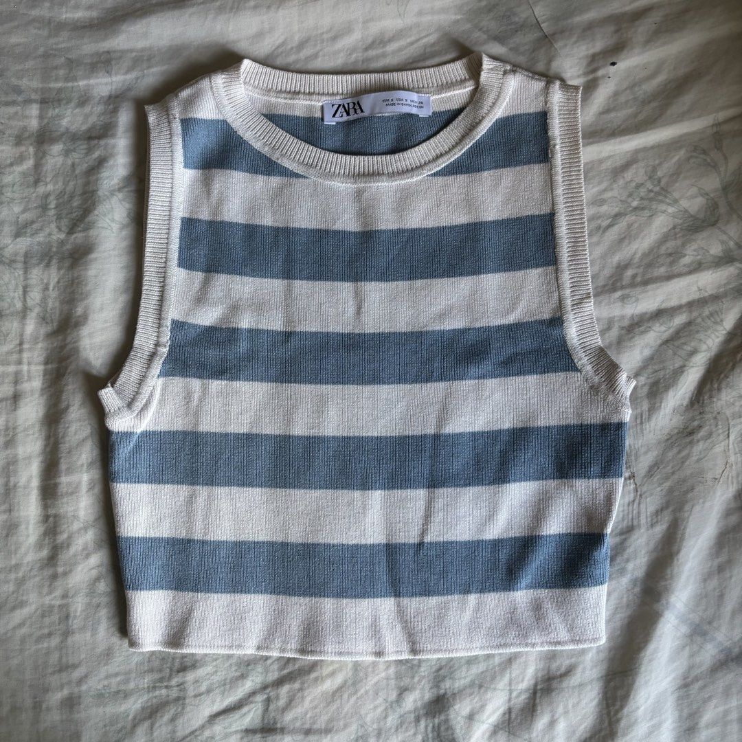 Zara Knitted Blue Stripe Tank Top (Category: Sleeveless) located in Binan City. Submitted by mypreloved_haul (Listing ID 1463128617, Image 1). Description: .