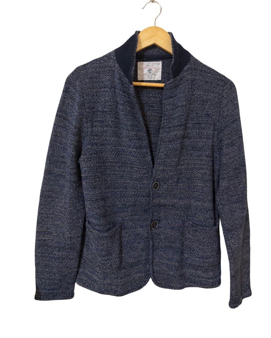 Zara Knitwear Blue Textured Blazer Jacket (Category: Coats, Jackets and Outerwear) located in Subic. Submitted by ciesells (Listing ID 1463151629, Image 1). Description: Bust: 36-38 (medium) Sleeve: 24 inches Body length: 23 inches - Knitted and heavy fabric - Working buttons - With 2 pockets in front mop: bpi/maribank/maya.