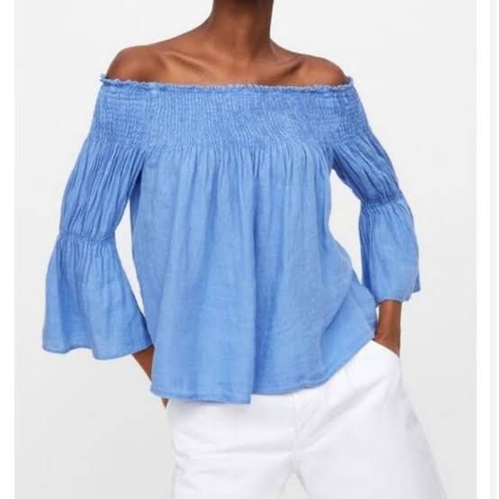 ZARA OFF SHOULDER SHIRRED LINEN TOP (Category: Blouses) located in Cordova. Submitted by thedecluterrer (Listing ID 1463136700, Image 2). Description: .