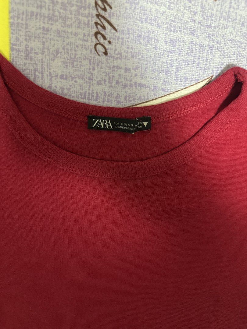 Zara Red Cropped T-Shirt Size S (Category: Shirts) located in Manila. Submitted by joan.here (Listing ID 1463229093, Image 2). Description: Brand: Zara Size: S Condition: used but not abused Rfs: decluttering Mop: bank transfer Delivery: sf c/o buyer Loc: tondo manila .