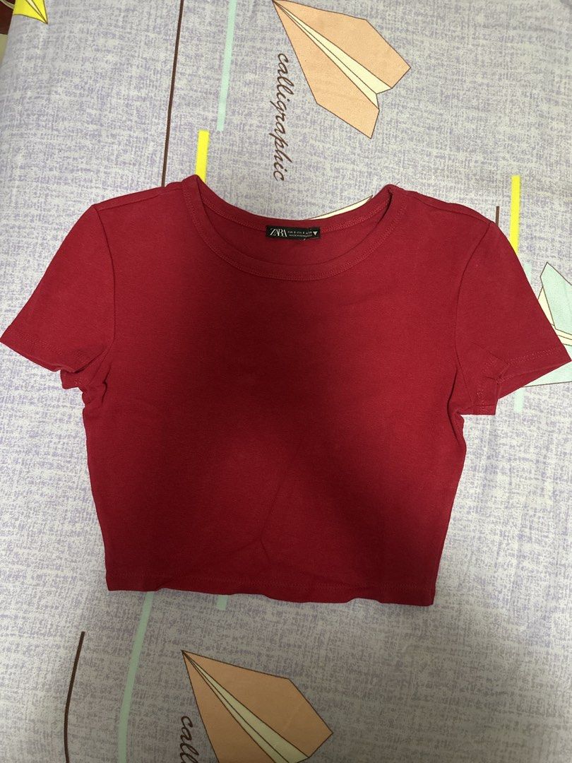 Zara Red Cropped T-Shirt Size S (Category: Shirts) located in Manila. Submitted by joan.here (Listing ID 1463229093, Image 1). Description: Brand: Zara Size: S Condition: used but not abused Rfs: decluttering Mop: bank transfer Delivery: sf c/o buyer Loc: tondo manila .