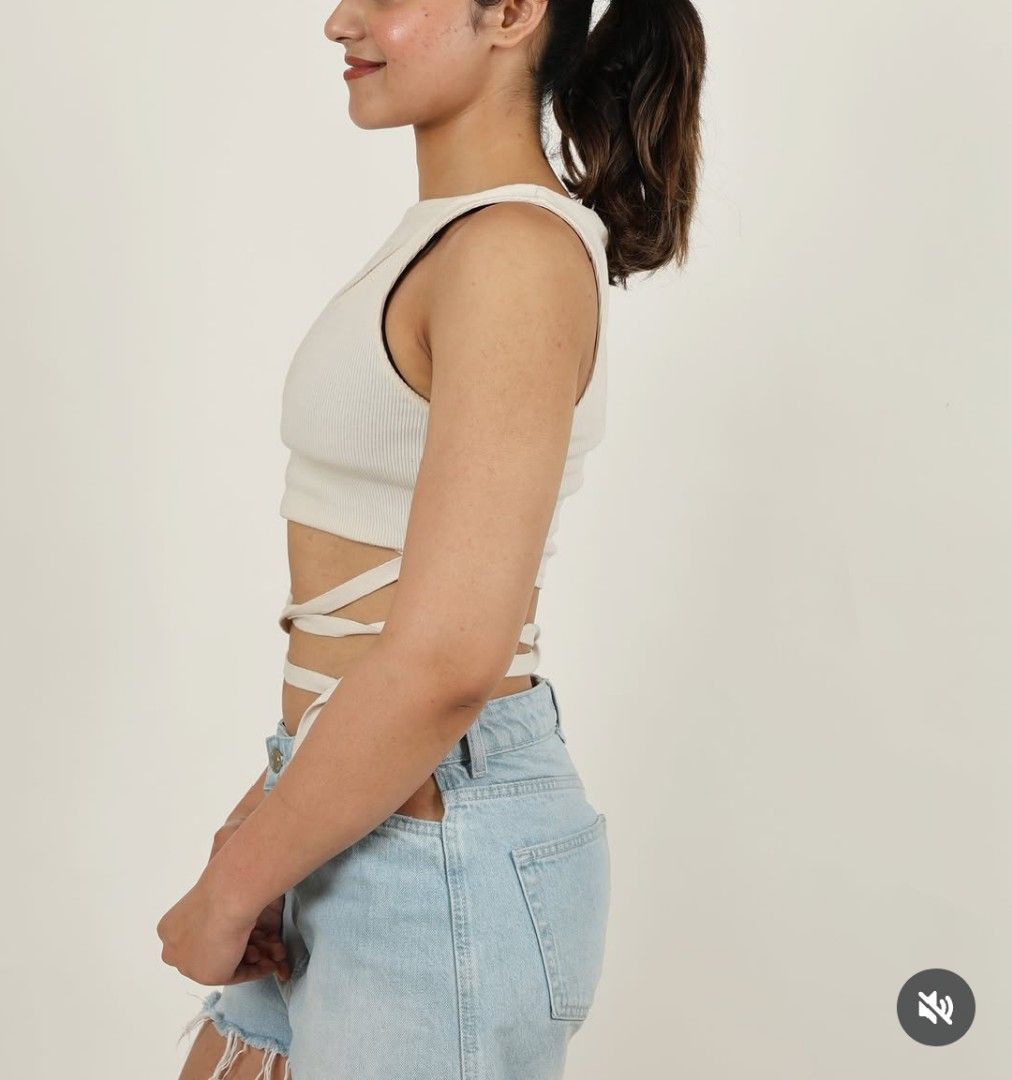 ZARA Ribbed Cut-Out Wrap Crop Top (Category: Others Tops) located in Manila. Submitted by shajanina.14 (Listing ID 1463219175, Image 2). Description: ZARA Original Preloved As good as new Large- US As per measuring tape, Bust- 30 to 42 inches Waist- 26 to 40 inches Length- 15 inches .