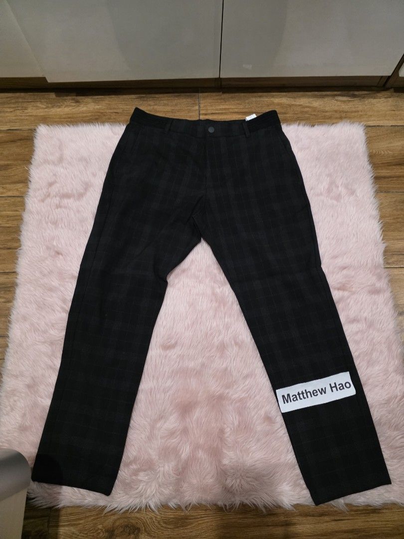 Zara trousers driver pants black checkered (Category: Trousers) located in Manila. Submitted by machoxmatt (Listing ID 1463183062, Image 1). Description: used around 3x size: medium waist: 16 inches (still expandable 1-2 inches) length: 36 inches (altered) mop:bdo/gcash shipping at buyer's expense.