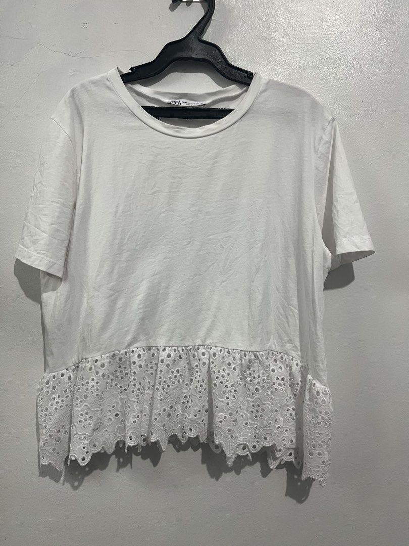 Zara White Eyelet Shirt (Category: Shirts) located in Manila. Submitted by jhcollections (Listing ID 1463171371, Image 2). Description: Zara White Eyelet Shirt - fits up to medium - actual photos posted - j&t/grab/lalamove.