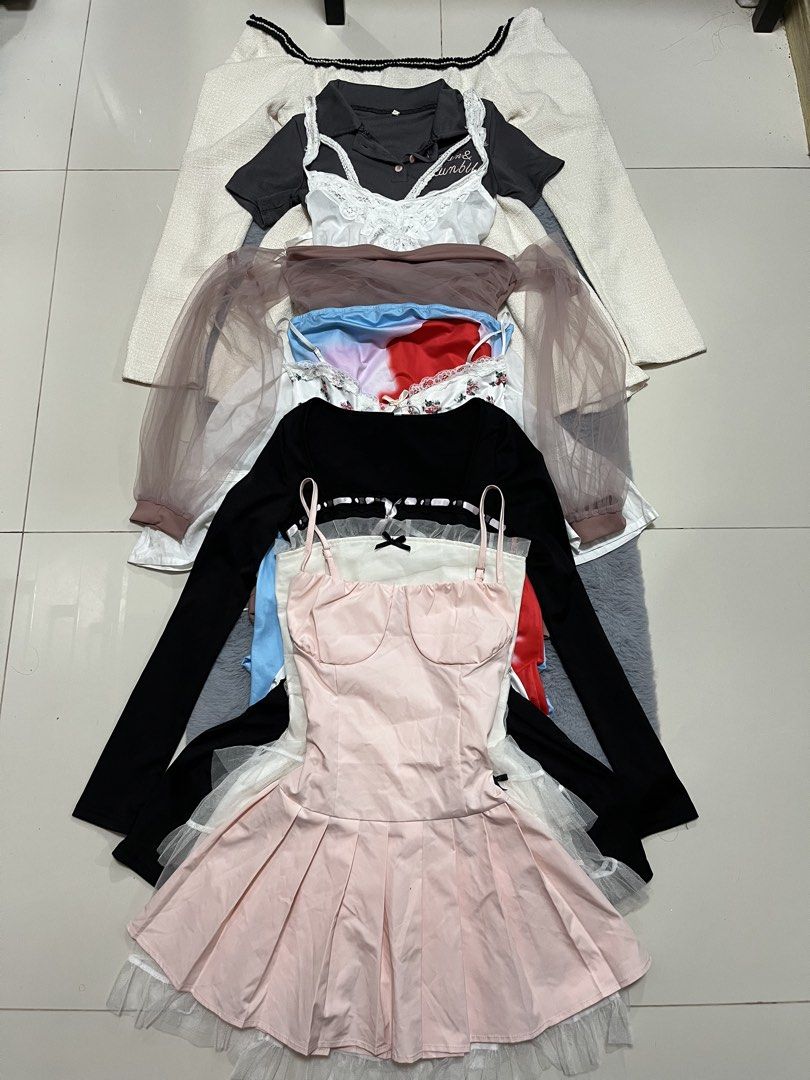 27PCS MIXED CLOTHING WHOLESALE BUNDLE ♡ (Category: Others Tops) located in Mandaluyong City. Submitted by cxia_style (Listing ID 1463362754, Image 2). Description: tops • dresses • swimwear ✦ mixed styles & pieces ✦ mostly new, w/ minimal thrifted pieces ✦ 1 FREE denim skirt ✦ perfect for resellers ✦ video available to see each piece ♡ HEARING OFFERS ♡ 📩 Send your offer via PM 🚚 Buyer shoulders shipping fee 💌 PM for more details Take all only 
