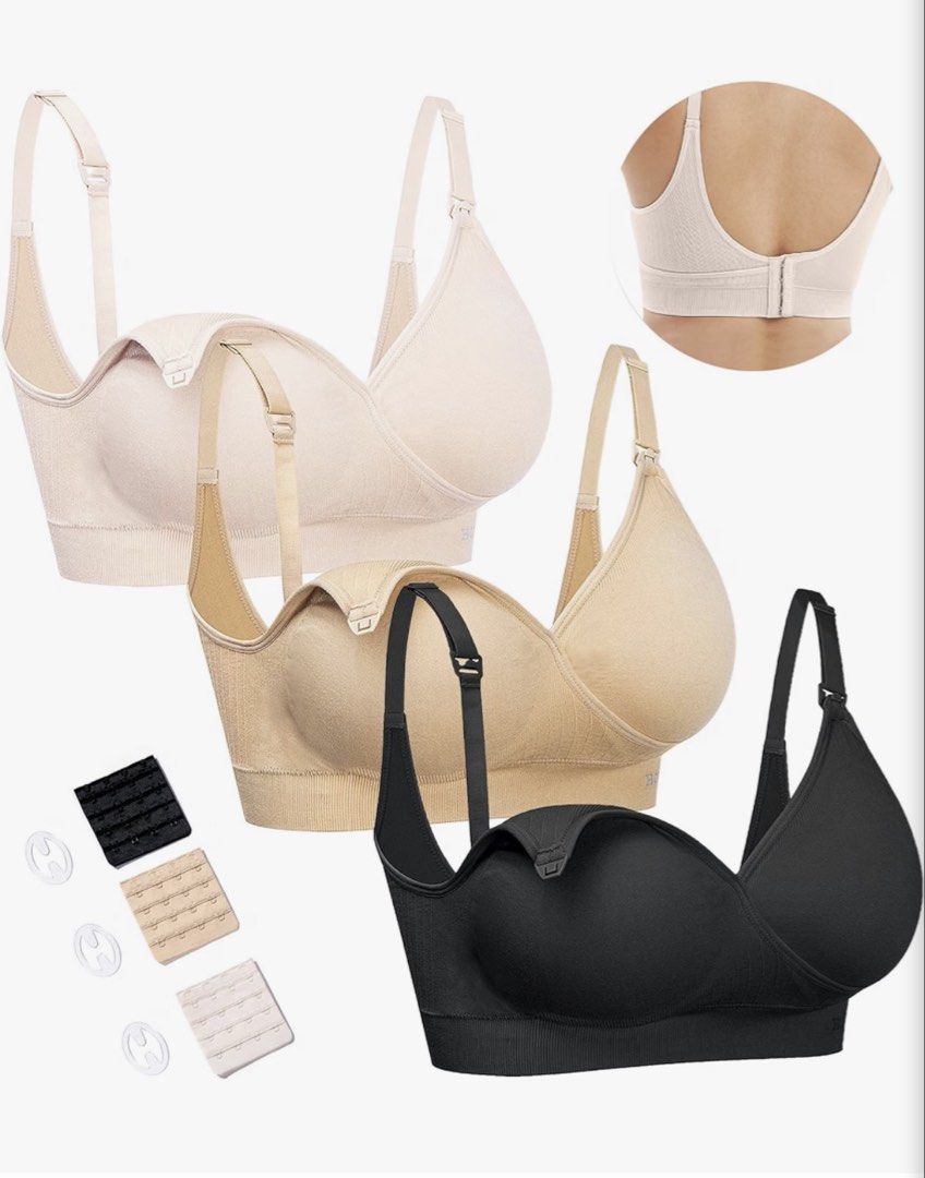 3 Pack Maternity Nursing Bras Comfortable Wireless Sleep Bra (Category: Maternity wear) located in Manila. Submitted by rei26mars (Listing ID 1463454647, Image 1). Description: - Pack of 3 comfortable nursing bras - Easy clip-down design for breastfeeding - Made with soft, stretchy fabric - Includes bra extenders for a custom fit - Perfect for everyday wear and sleeping.
