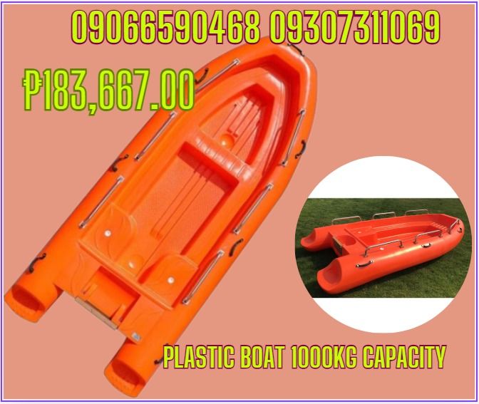4.1meter Plastic Boat for Flood Control, Disaster Relief, Surfing (Category: Looking For) located in Caloocan City. Submitted by silentdog_f890b4 (Listing ID 1463419014, Image 1). Description: - Orange plastic boat - 1000kg capacity - Ideal for fishing or leisure activities - Price is negotiable - Contact us for more details Material :LLDPE Capacity :1000kg(10-12persons) Size :4.1*1.7*0.7meters ✅ Quality products ✅ Big discount for bulk orders ✅ 