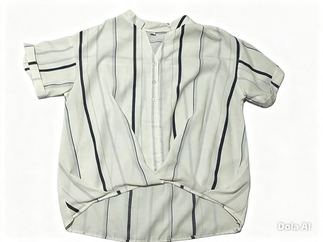 👕 White Striped Blouse (Category: Blouses) located in Paranaque City. Submitted by gentle.declutter (Listing ID 1463371508, Image 1). Description: 👕 White Striped Blouse ✅ Lightweight, flowy fabric ✅ White base with dark vertical stripes ✅ Button-front detail with draped/twisted front design ✅ Short sleeves — perfect for casual or office wear ✅ Good condition — no visible stains, holes, or damage ✅ Freshly laundered and ready to wear.
