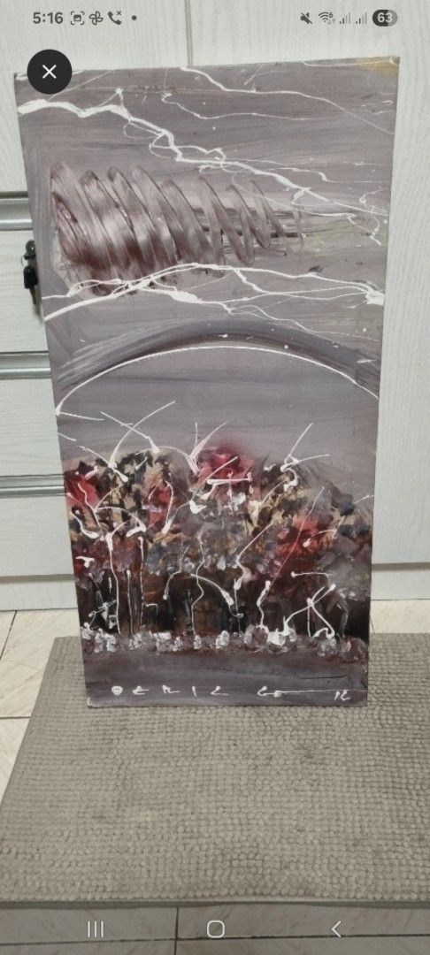 Abstract Painting with Red and White Splatters (Category: Art & Prints) located in Manila. Submitted by ags028705 (Listing ID 1463546416, Image 1). Description: - Original abstract artwork by eric go - Features a striking mix of grey, red, and white tones. - Dynamic splatters and bold brushstrokes add energy. - Signed by the artist at the bottom. - Comes ready to hang, making it easy to display. - Perfect for adding a unique and artistic touch to